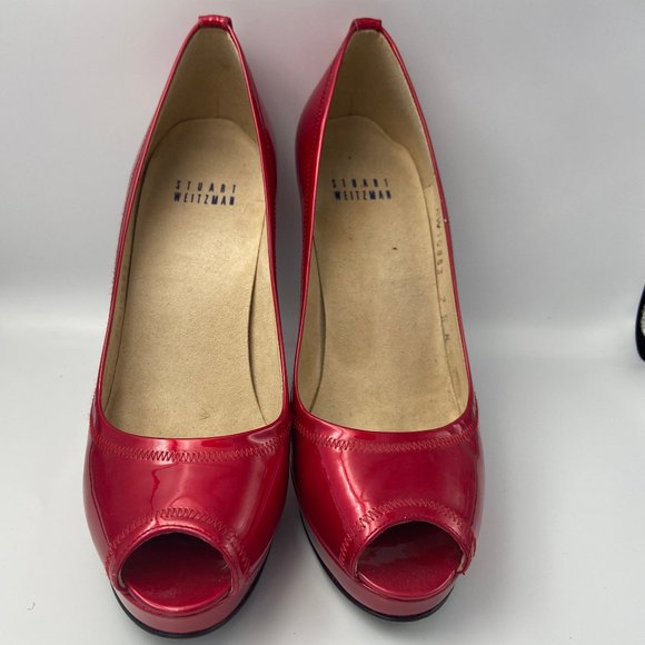Stuart Weitzman Red Peep Toe Heel Pump - Picture 6 of 8